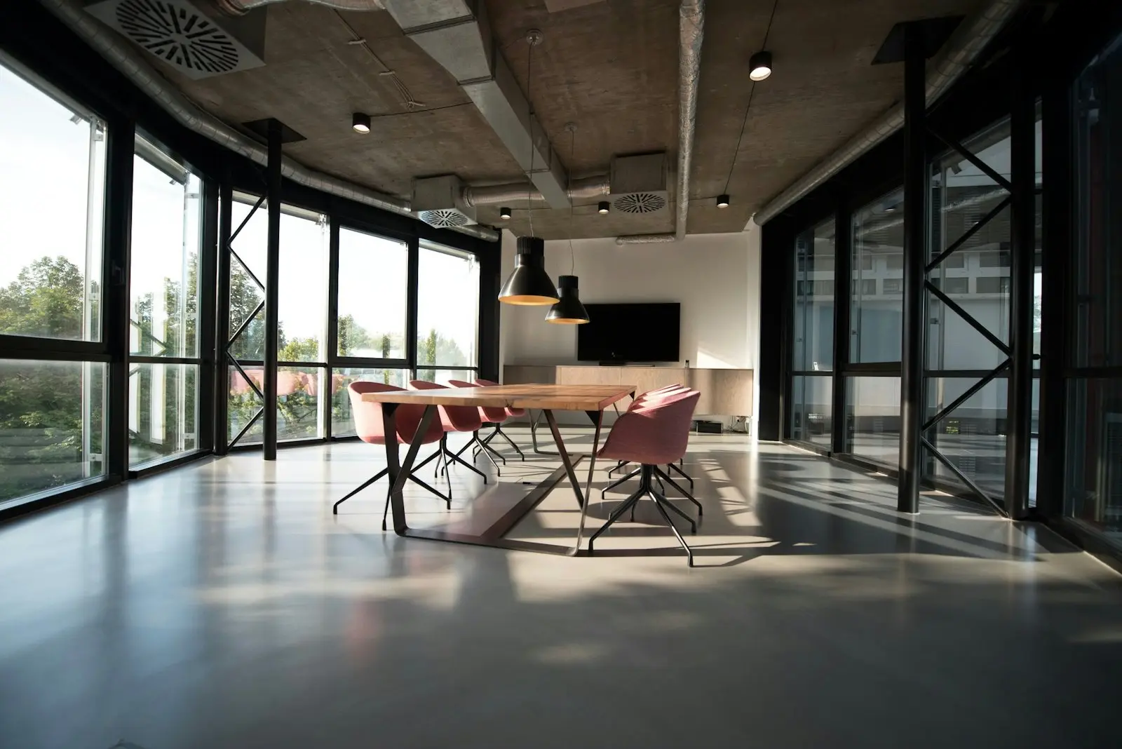 Modern studio office at dusk